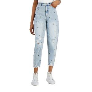 NWT Womens Tinseltown Y2K Retro Sunflower 90s Embroidered Loose Mom Jeans - Sz 0